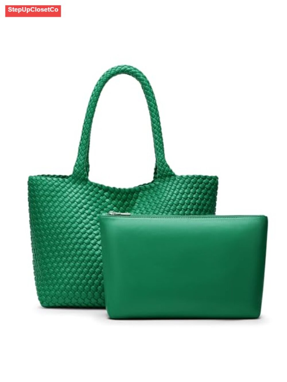 Handwoven Vegan Leather Tote Bag with Detachable Clutch for Women